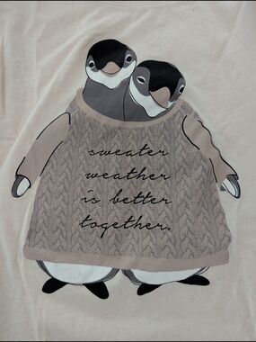 Reitmans Cream Penguin Graphic Crewneck Sweater Tee